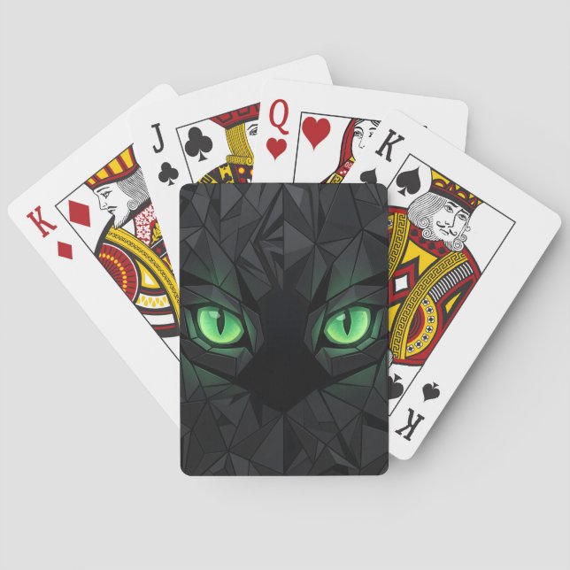 Baralho Gato Preto Geométrico com Olhos Esmeralda (Verso)