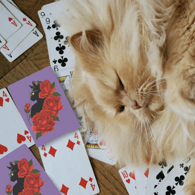 Baralho Gato Preto Rosas Vermelhas Roxo (Criador carregado)