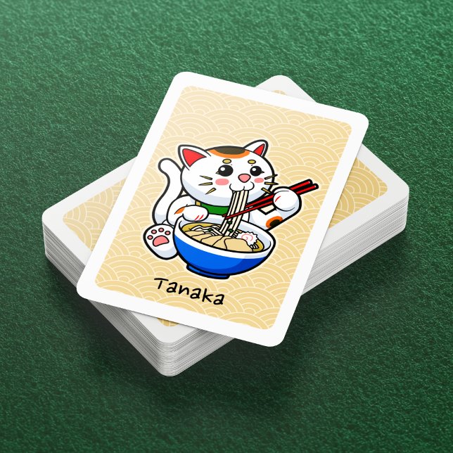 Baralho Gato Sortudo Japonês Que Come Ramen - Personalizad (Lucky Cat Eating Ramen Playing Cards- Deck View)