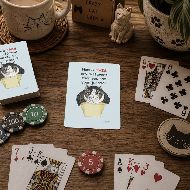 Baralho Gato Tabby Gordinho Engraçado Caixa (Criador carregado)