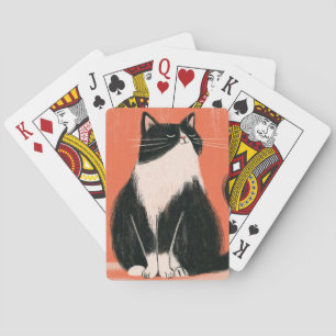 Baralho Gato Tuxedo Minimalista Orgulhoso em Laranja