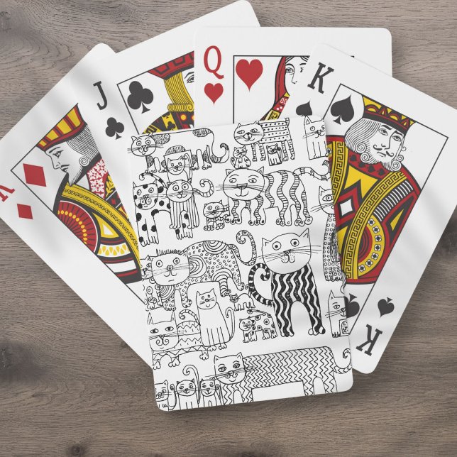 Baralho Gatos Caprichosos Preto e Branco Padrão Divertido (Fun Whimsical Cats Black and White Pattern Playing Cards)
