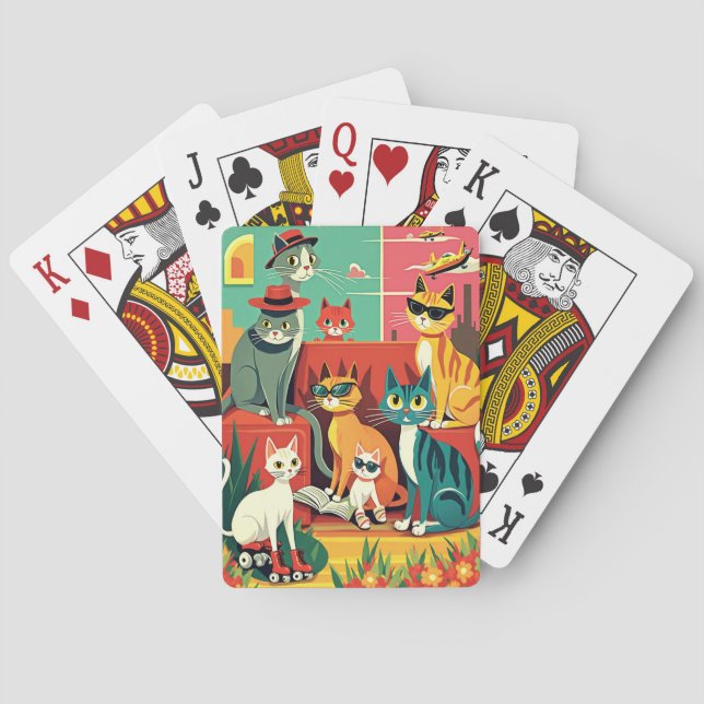 Baralho Gatos Modernos de meio século em Férias (Verso)