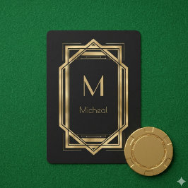Baralho Geométrico em preto e Dourado | Monograma e nome