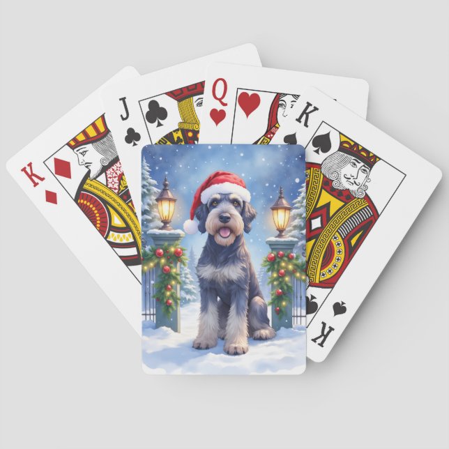 Baralho Giant Schnauzer Snowy Iron Fence Santa Christmas (Verso)