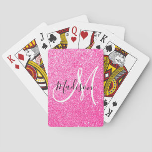 Baralho Girly Glam Rosa Brilhante Brilho Monograma Nome