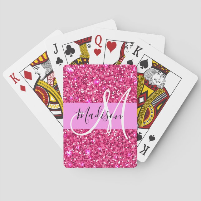 Baralho Glam Girly Hot Pink Glitter Sparkles Nome Monogram (Verso)