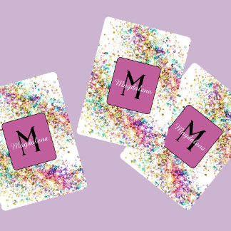 Baralho Glitter Rainbow Name Monograma Girly Pink