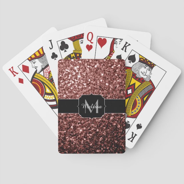 Baralho Glitter vermelho castanho brilha monograma (Verso)