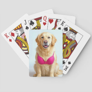 Baralho Golden Retriever Vestindo um Sutiã Rosa
