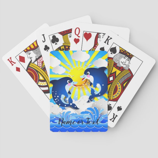 Baralho Golfinhos no Sun Personalize Adicionar seu nome Te (Verso)
