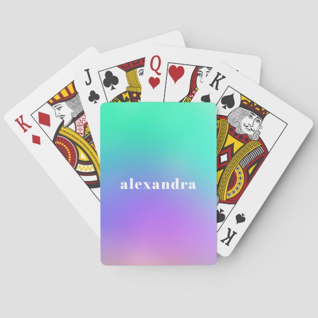 Baralho Gradiente Abstrato de Unicórnio Verde Roxo Vibrant (Verso)