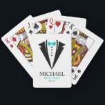 Baralho Gravata Borboleta Aqua Brilhante "Melhor Amigo" Sm<br><div class="desc">Presentes personalizados para sua festa de casamento.</div>