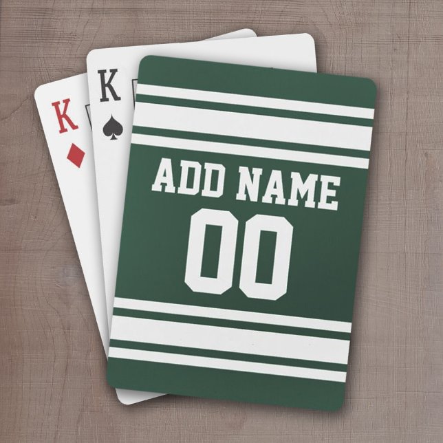 Baralho Green White Football Jersey - Número Personalizado (Football Jersey personalized playing cards)