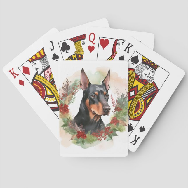 Baralho Grinalda de Natal de Doberman Cachorro Festivo (Verso)