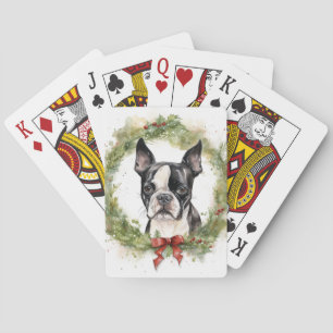 Baralho Grinalda de Natal do Boston Terrier Cãozinho Festi