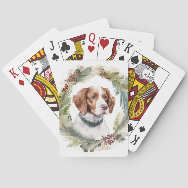 Baralho Grinalda de Natal do Brittany Spaniel Cãozinho Fes (Verso)