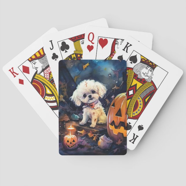 Baralho Halloween Bichon Frise Com Pumpkins Assustado (Verso)