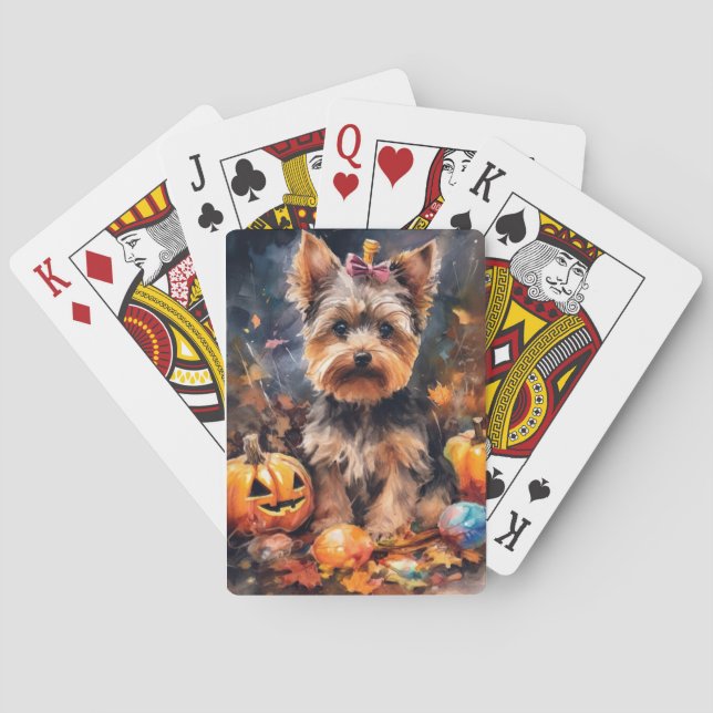 Baralho Halloween Biewer Terrier Com Pumpkins Assustado (Verso)