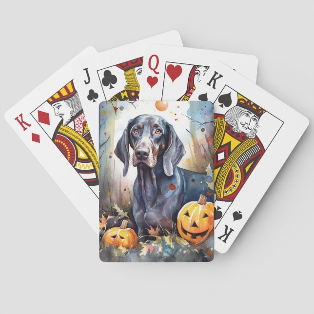 Baralho Halloween Bluetick Coonhound Com Pumpkins Assustad (Verso)