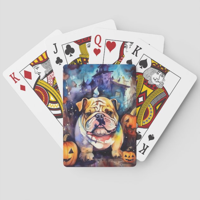 Baralho Halloween Bulldog Com Pumpkins Assustado (Verso)