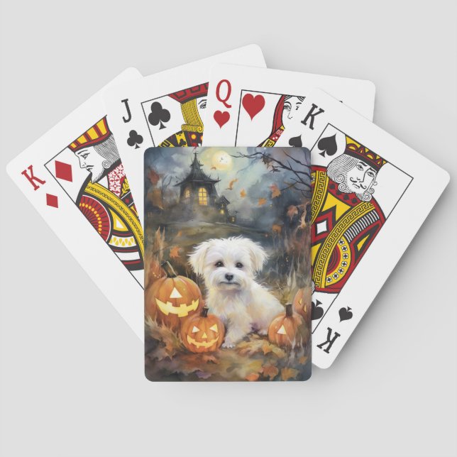 Baralho Halloween Coton De Tulear Com Pumpkins Assustado (Verso)