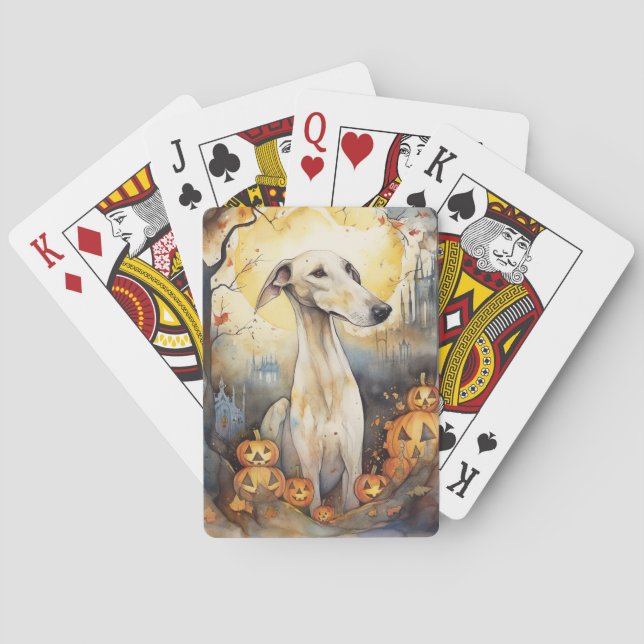 Baralho Halloween Greyhound Com Pumpkins Assustado (Verso)