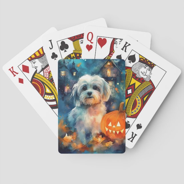 Baralho Halloween Havanese Com Pumpkins Assustado (Verso)