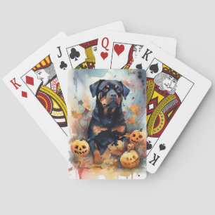 Baralho Halloween Rottweiler Com Pumpkins Assustado