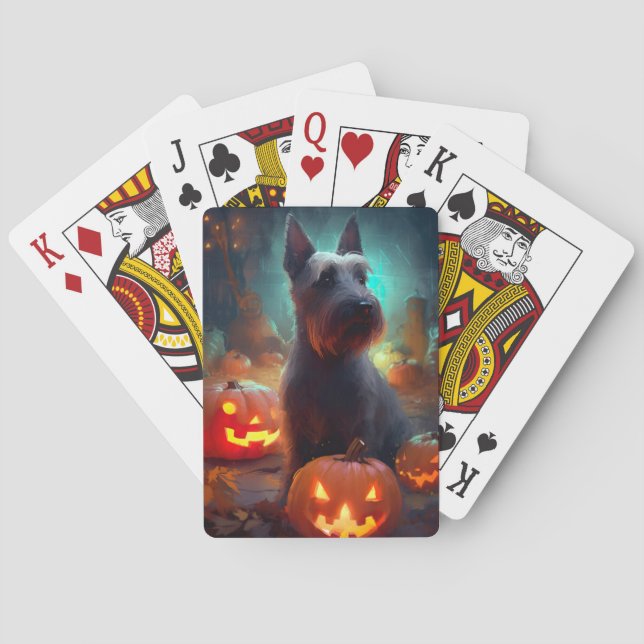 Baralho Halloween Scottish Terrier with Pumpkins Scary (Verso)