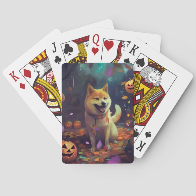Baralho Halloween Shiba Inu Com Pumpkins Assustado (Verso)