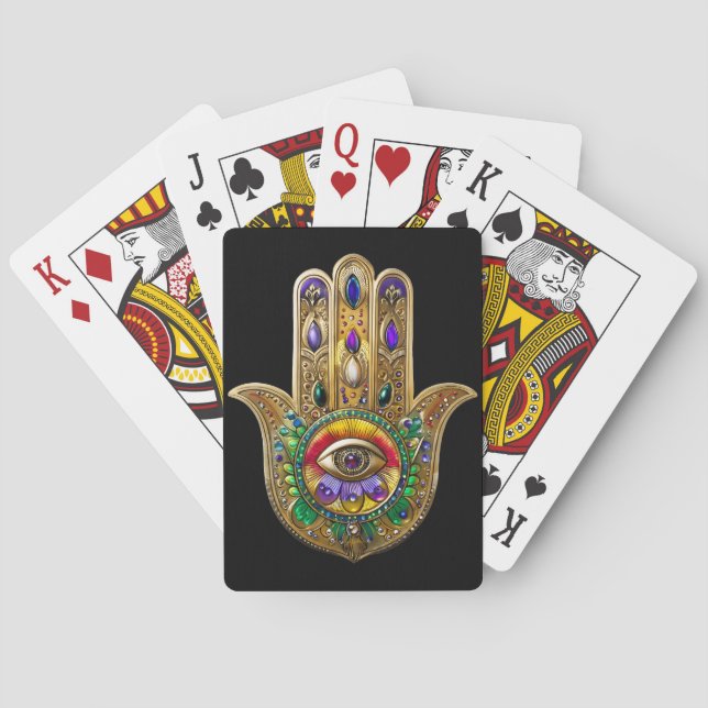 Baralho Hamsa de Ouro Pintado com Olho Terceiro de Ametist (Verso)