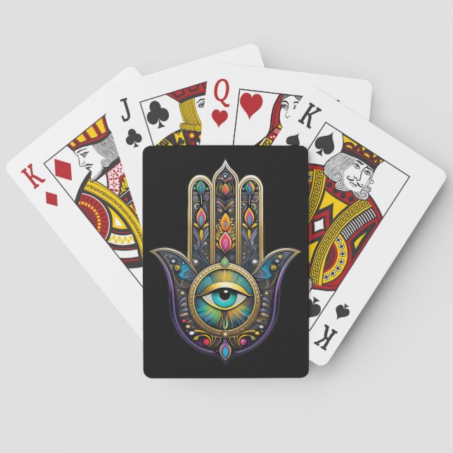 Baralho Hamsa Preto Colorido com Terceiro Olho Turquesa (Verso)