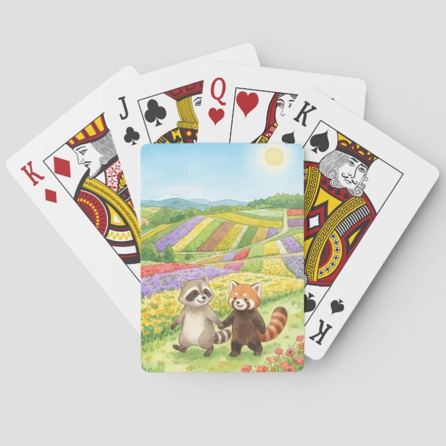 Baralho Hand-Painted Raccoon & Red Panda Meadow (Verso)