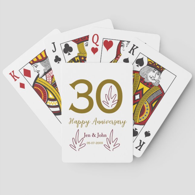 Baralho Happy 30th anniversary name date golden red leaf (Verso)