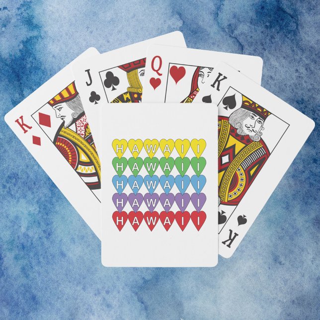 Baralho Hawaii Hearts Rainbow (A deck of playing cards that says Hawaii inside rainbow color hearts.)