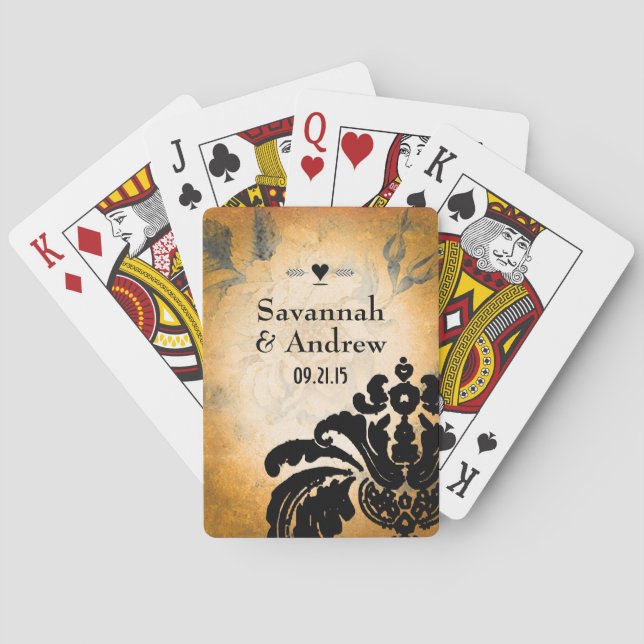 Baralho Herança Romântica Vintage Dourada Rosa Black Damas (Verso)