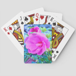 Baralho Hibisco Rosa Elegante com Folhagem Azul ondulada