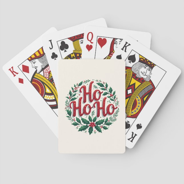 Baralho Ho Ho Ho Christmas Wreath Typography Design (Verso)