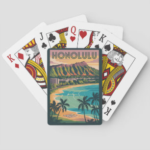 Baralho Honolulu Hawaii Ilustração Viagem Art Vintage