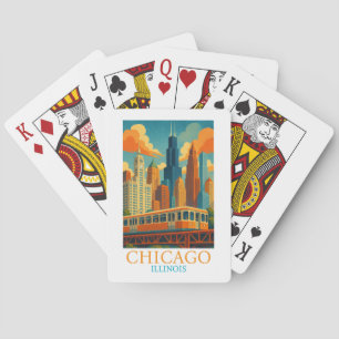 Baralho Horizonte de Chicago Illinois Arte Vintage Viagem