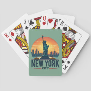 Baralho Horizonte Retro da Cidade de Nova York com Estátua