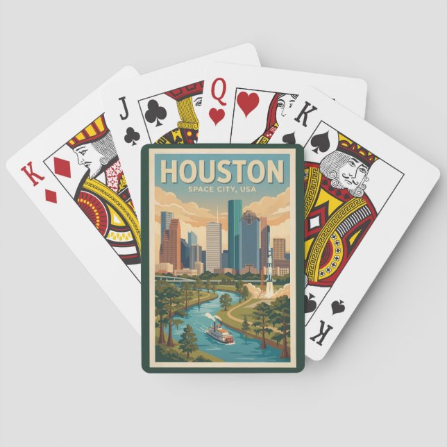 Baralho Houston Texas Illustration Travel Art Vintage (Verso)