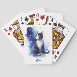 Baralho Ilustração Adorável de Aquarela Tuxedo Cat