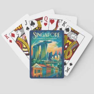 Baralho Ilustração da Paisagem de Singapura Arte de Viagem