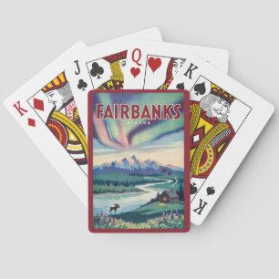 Baralho Ilustração das Luzes do Norte de Fairbanks Alasca