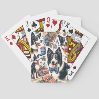Baralho Ilustração de Collie de Borda de Vintagem de Corte