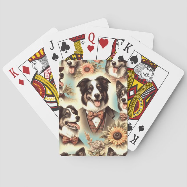 Baralho Ilustração de Collie de Borda Vintage (Verso)