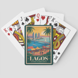 Baralho Ilustração de Lagos Nigéria Viagem Arte Vintage