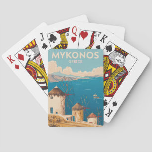 Baralho Ilustração de Mykonos Grécia Arte de Viagem Vintag